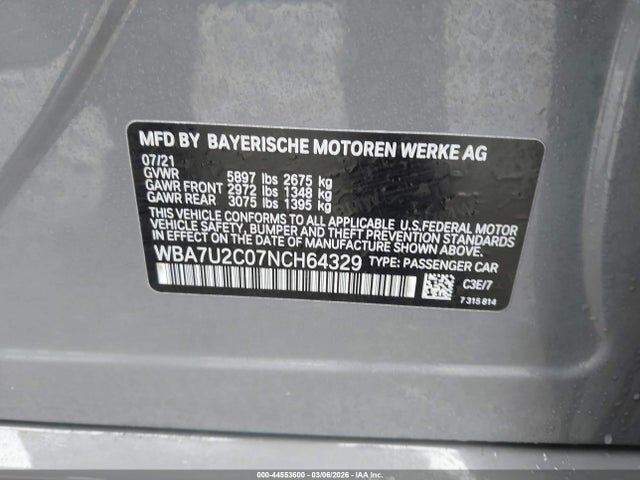 Продаж на аукціоні авто 2022 Bmw 750 I Xdrive, vin: WBA7U2C07NCH64329, номер лоту: 44553600