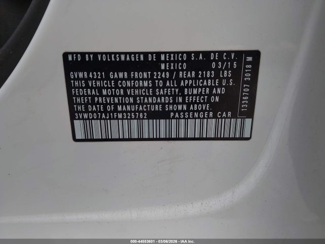 Aukcja sprzedaży 2015 Volkswagen Jetta 1.8t Se, vin: 3VWD07AJ1FM325762, numer aukcji: 44553601