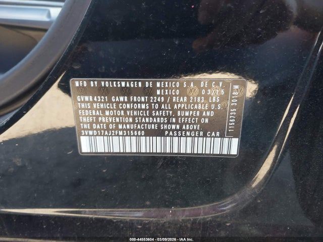 Продажа на аукционе авто 2015 Volkswagen Jetta 1.8t Se, vin: 3VWD17AJ2FM315660, номер лота: 44553604