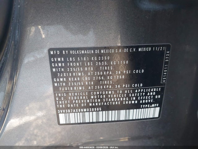 3VV3B7AX8NM038965 Volkswagen Tiguan 2.0t Se