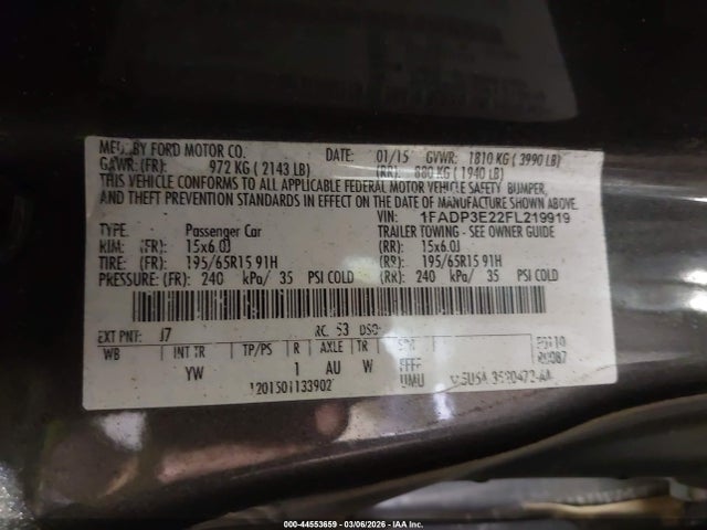 Ford FOCUS S 2015 1FADP3E22FL219919 Image 9