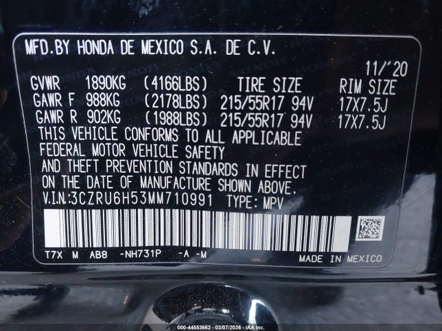 2021 HONDA HR-V 3CZRU6H53MM710991 Photo 8