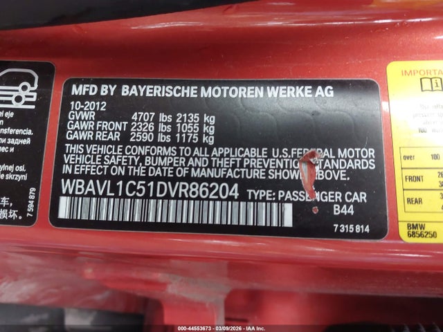 Продажа на аукционе авто 2013 Bmw X1 Xdrive28i, vin: WBAVL1C51DVR86204, номер лота: 44553673