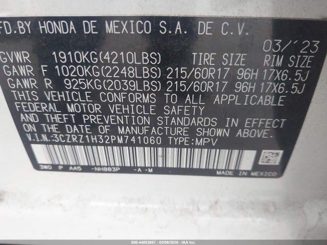 Aukcja sprzedaży 2023 Honda Hr-v 2wd Lx, vin: 3CZRZ1H32PM741060, numer aukcji: 44553687