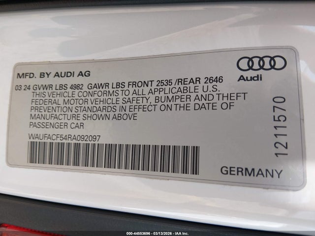 Продаж на аукціоні авто 2024 Audi A5 Sportback Premium Plus 45 Tfsi Quattro S Tronic, vin: WAUFACF54RA092097, номер лоту: 44553696