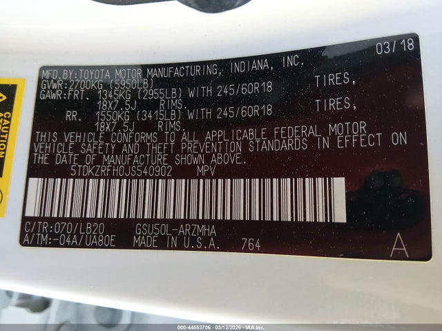 2018 TOYOTA HIGHLANDER 5TDKZRFH0JS540902 Photo 8