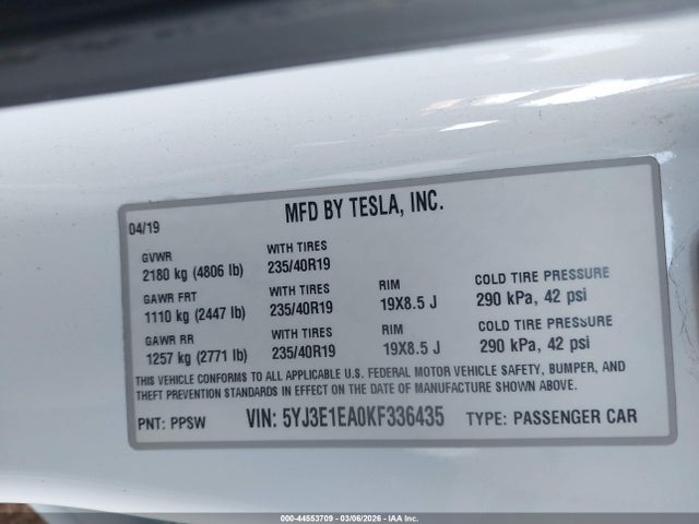 Tesla Model 3 Long Range/mid Range/standard Range/standard Range Plus 2019 5YJ3E1EA0KF336435 Image 9