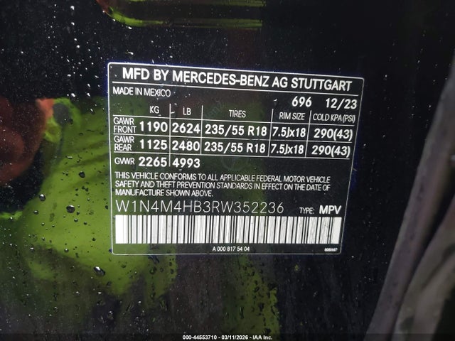 2024 Mercedes-benz Glb 250 4matic მანქანა იყიდება აუქციონზე, vin: W1N4M4HB3RW352236, აუქციონის ნომერი: 44553710