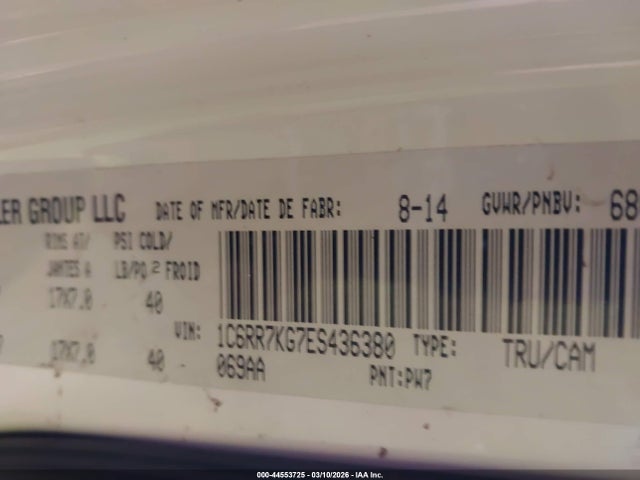 2014 Ram 1500 St მანქანა იყიდება აუქციონზე, vin: 1C6RR7KG7ES436380, აუქციონის ნომერი: 44553725