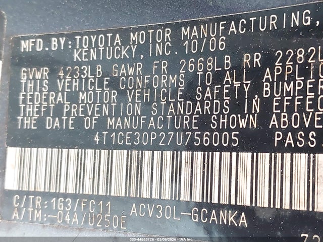 Продаж на аукціоні авто 2007 Toyota Camry Solara Sport, vin: 4T1CE30P27U756005, номер лоту: 44553726