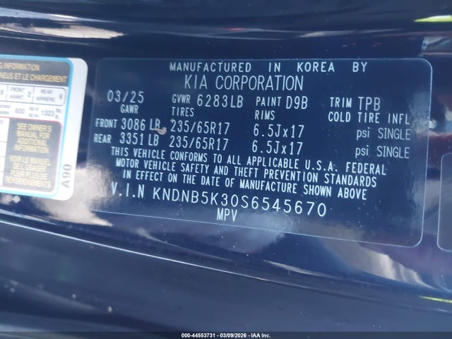 Aukcja sprzedaży 2025 Kia Carnival Mpv Lxs, vin: KNDNB5K30S6545670, numer aukcji: 44553731