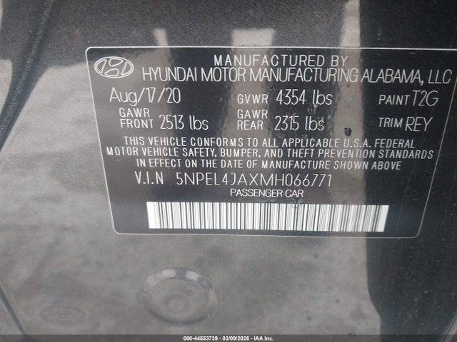 Aukcja sprzedaży 2021 Hyundai Sonata Sel, vin: 5NPEL4JAXMH066771, numer aukcji: 44553739