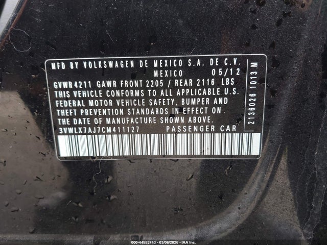 Продажа на аукционе авто 2012 Volkswagen Jetta 2.5l Sel Premium, vin: 3VWLX7AJ7CM411127, номер лота: 44553743