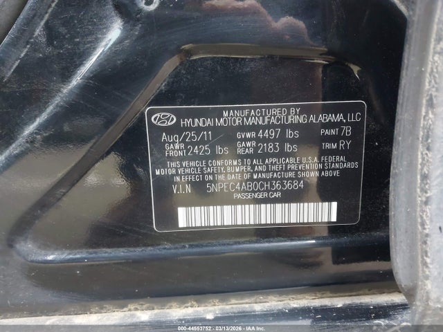 2012 HYUNDAI SONATA 5NPEC4AB0CH363684 Photo 8