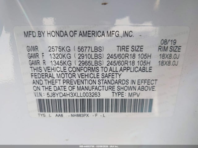 Продаж на аукціоні авто 2020 Acura Mdx Standard, vin: 5J8YD4H3XLL003263, номер лоту: 44553788