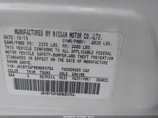 44553790 :رقم المزاد ، JN1BV7AP9EM683754 vin ، 2014 Infiniti Q50 Premium مزاد بيع