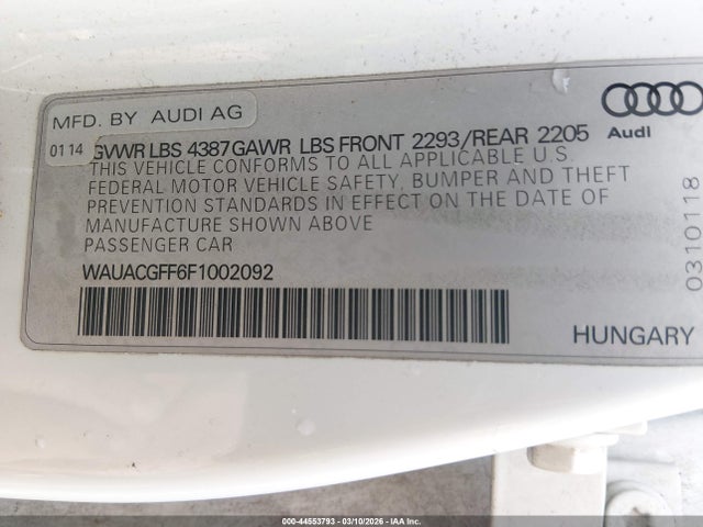 Aukcja sprzedaży 2015 Audi A3 1.8t Premium, vin: WAUACGFF6F1002092, numer aukcji: 44553793