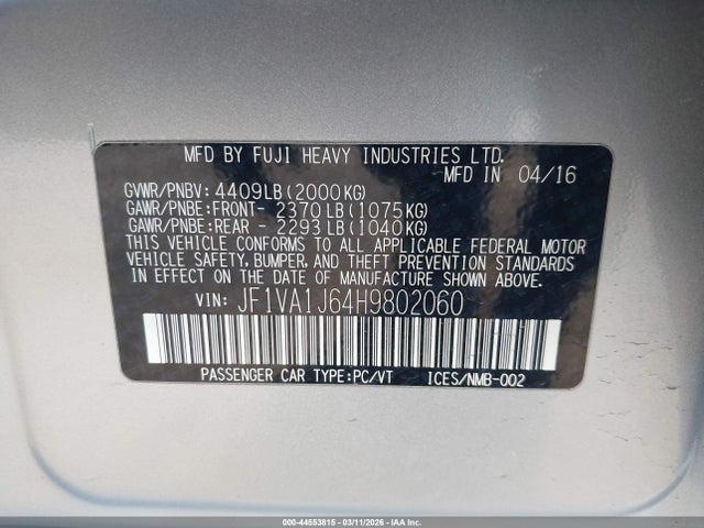 JF1VA1J64H9802060 Subaru Wrx Limited