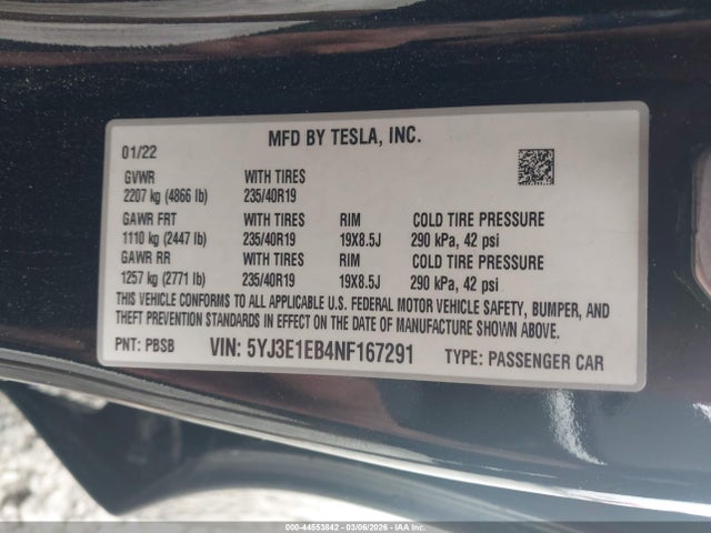 Продажа на аукционе авто 2022 Tesla Model 3 Long Range Dual Motor All-wheel Drive, vin: 5YJ3E1EB4NF167291, номер лота: 44553842