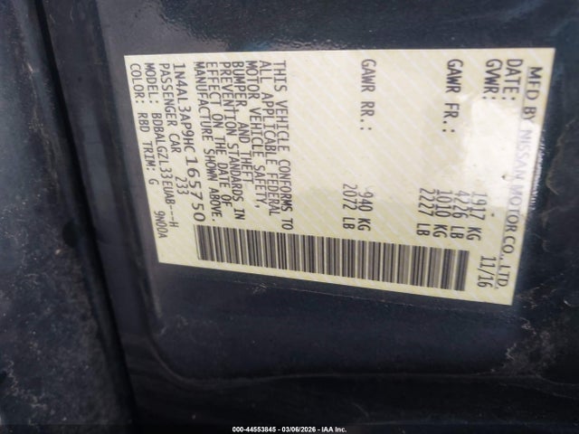 1N4AL3AP9HC165750 Nissan Altima 2.5 S