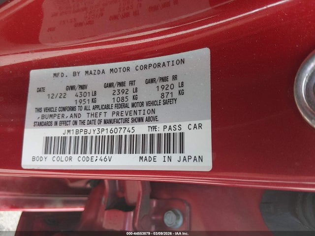 44553879 :رقم المزاد ، JM1BPBJY3P1607745 vin ، 2023 Mazda Mazda3 2.5 Turbo مزاد بيع