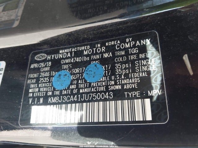KM8J3CA41JU750043 Hyundai TUCSON SEL