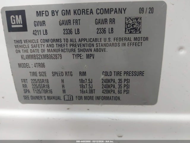 44553888 :رقم المزاد ، KL4MMBS2XMB062879 vin ، 2021 Buick Encore Gx Fwd Preferred مزاد بيع