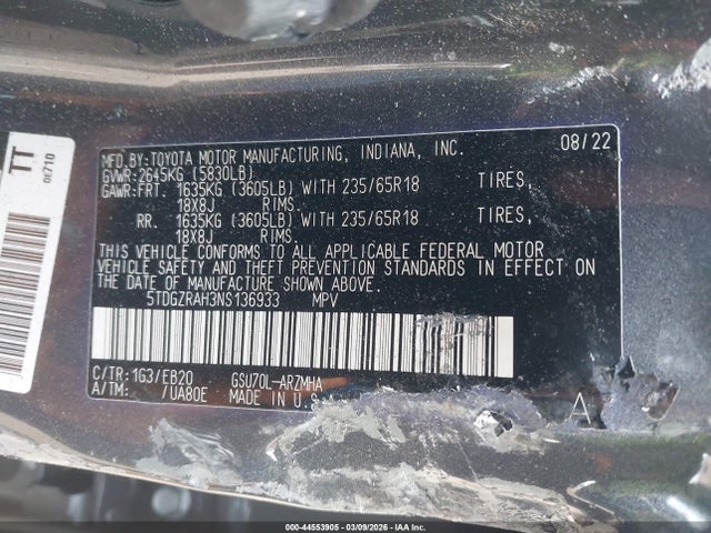 2022 TOYOTA HIGHLANDER 5TDGZRAH3NS136933 Photo 8