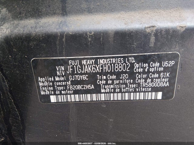 44553937 :رقم المزاد ، JF1GJAK6XFH018802 vin ، 2015 Subaru Impreza 2.0i Premium مزاد بيع