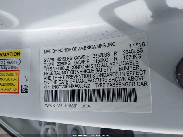 1HGCV3F14KA000422 Honda ACCORD HYBRID