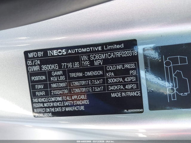Aukcja sprzedaży 2024 Ineos Grenadier Fieldmaster Edition/trialmaster Edition, vin: SC6GM1CA7RF020318, numer aukcji: 44553966