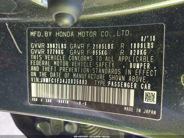 Aukcja sprzedaży 2018 Honda Civic Ex-t, vin: JHMFC1F34JX035883, numer aukcji: 44553980