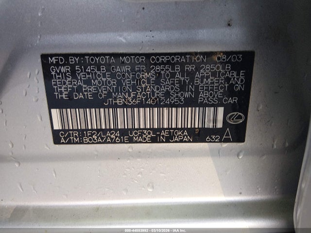 2004 LEXUS LS 430 JTHBN36F140124953 Photo 8