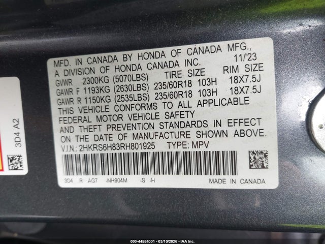 2HKRS6H83RH801925 Honda Cr-v Hybrid Sport-l