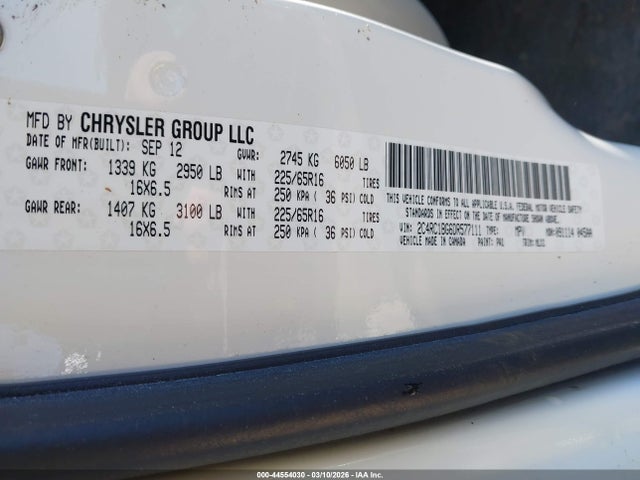44554030 :رقم المزاد ، 2C4RC1BG6DR577111 vin ، 2013 Chrysler Town & Country Touring مزاد بيع