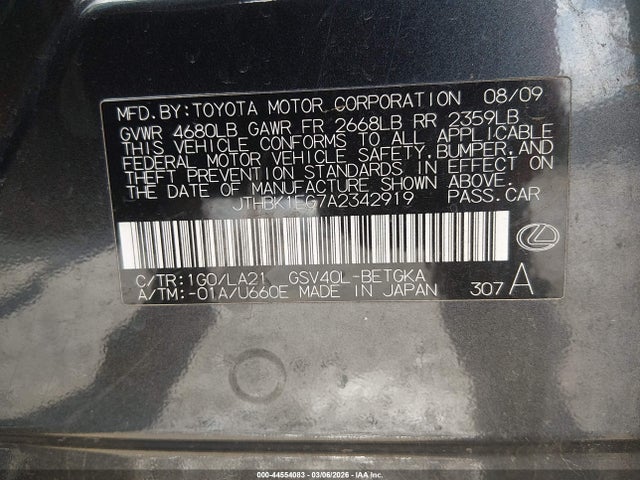 Продаж на аукціоні авто 2010 Lexus Es 350, vin: JTHBK1EG7A2342919, номер лоту: 44554083