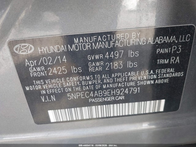 Hyundai Sonata Se 2.0t 2014 5NPEC4AB9EH924791 Image 9