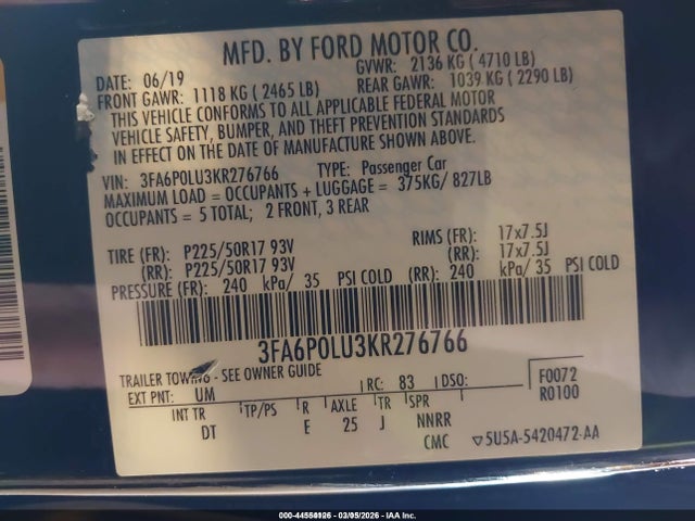 Ford Fusion Hybrid Se 2019 3FA6P0LU3KR276766 Image 9