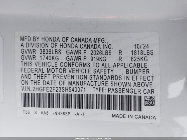 2025 HONDA CIVIC 2HGFE2F23SH540071 Photo 8