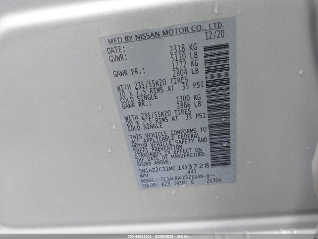 Продажа на аукционе авто 2021 Nissan Murano Sl Fwd, vin: 5N1AZ2CJ1MC103728, номер лота: 44554204