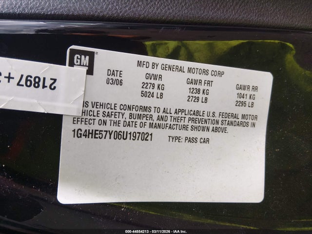 Aukcja sprzedaży 2006 Buick Lucerne Cxs, vin: 1G4HE57Y06U197021, numer aukcji: 44554213