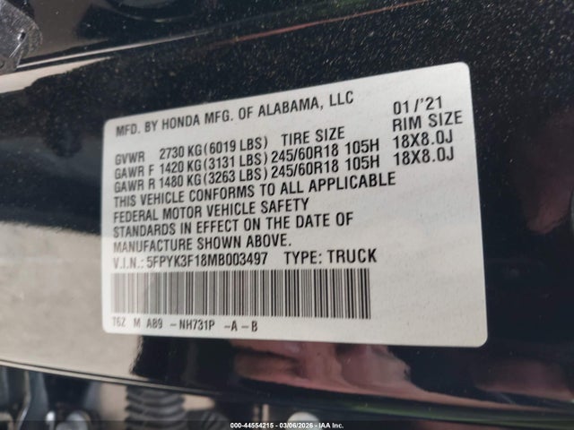 Honda Ridgeline Awd Sport 2021 5FPYK3F18MB003497 Image 9