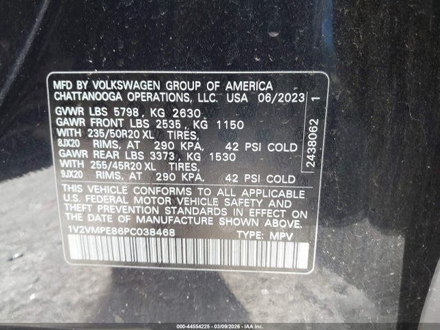 2023 Volkswagen Id.4 Pro/pro S მანქანა იყიდება აუქციონზე, vin: 1V2VMPE86PC038468, აუქციონის ნომერი: 44554225