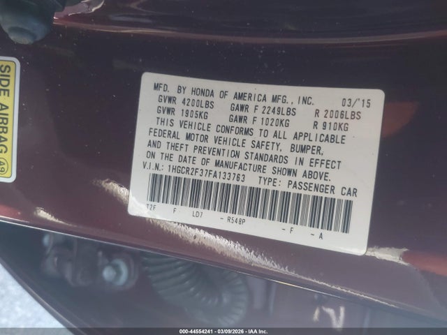 Honda ACCORD LX 2015 1HGCR2F37FA133763 Image 9