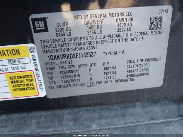 Продаж на аукціоні авто 2015 Gmc Acadia Slt-1, vin: 1GKKVRKD2FJ143537, номер лоту: 44554254