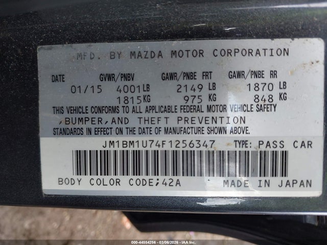 Aukcja sprzedaży 2015 Mazda Mazda3 I Sport, vin: JM1BM1U74F1256347, numer aukcji: 44554256