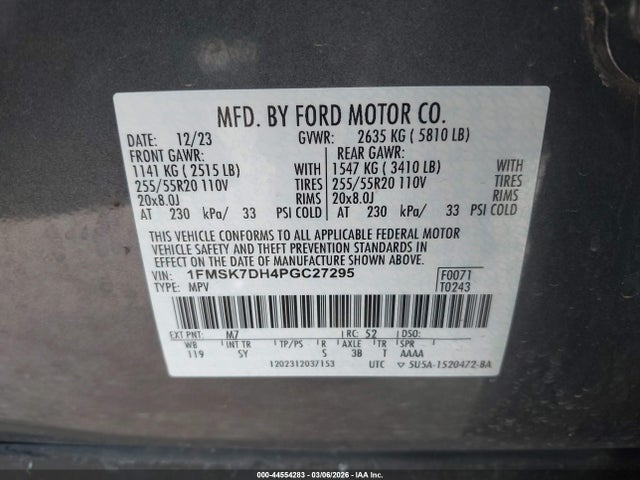 Aukcja sprzedaży 2023 Ford Explorer Xlt, vin: 1FMSK7DH4PGC27295, numer aukcji: 44554283
