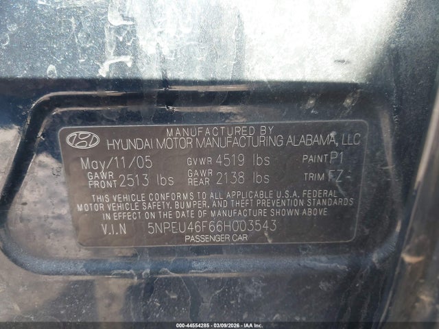 Aukcja sprzedaży 2006 Hyundai Sonata Gls V6/lx V6, vin: 5NPEU46F66H003543, numer aukcji: 44554285