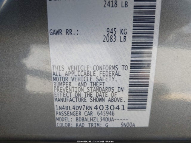 Nissan Altima Sv Fwd 2024 1N4BL4DV7RN403041 Image 9