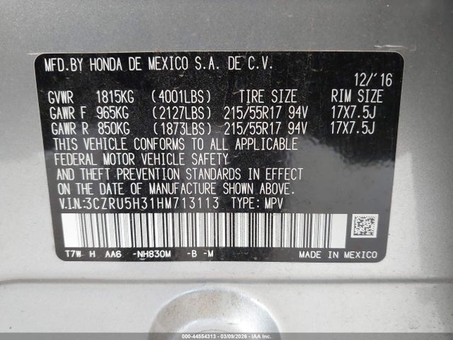 3CZRU5H31HM713113 Honda HR-V LX